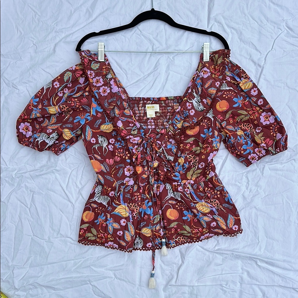 Mauve by Anthropologie Puff Sleeve Floral Blouse
